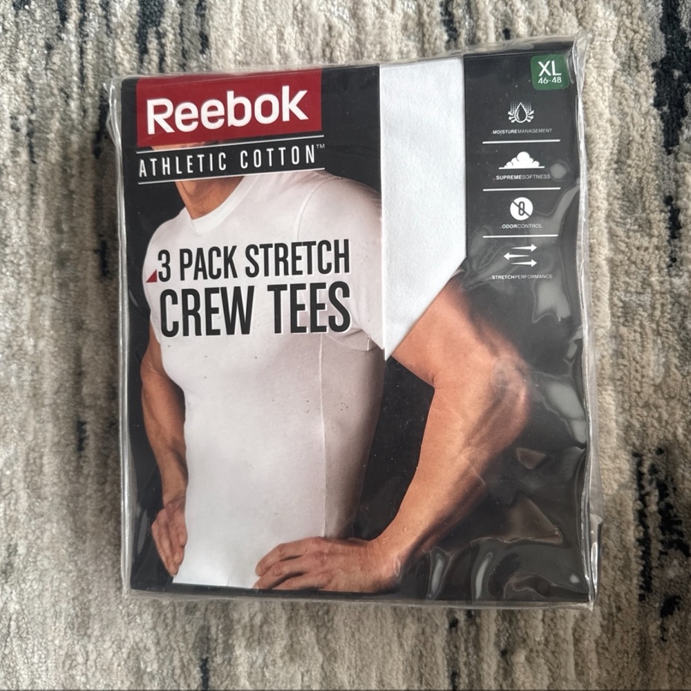 Reebok Athletic Cotton 3-pack Stretch Crew Tees Men’s Undershirts Sizes XL
